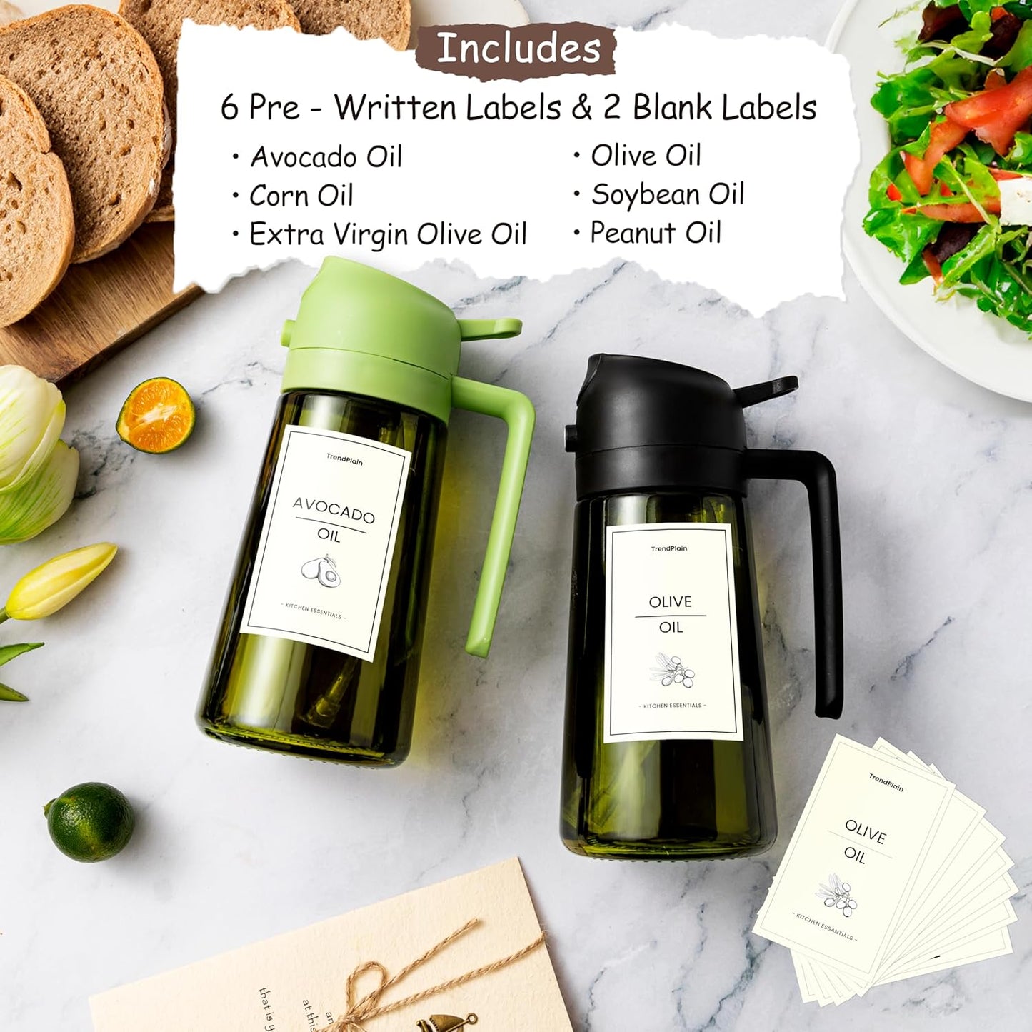 TrendPlain - Olive Oil Dispenser Bottle | 16oz Kitchen Gadget & Air Fryer Accessory - Black & Navy