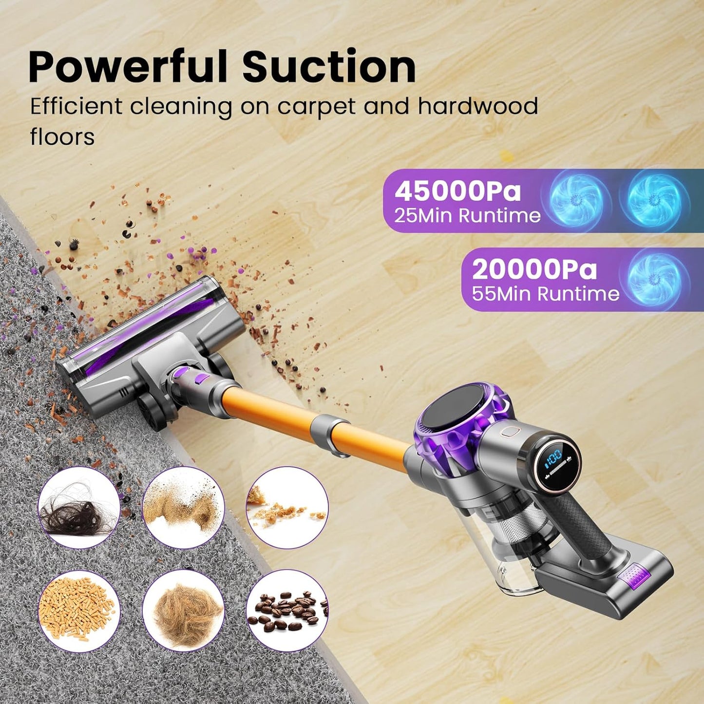 UML0 S3P Cordless Vacuum Cleaner - 45kPa Powerful Suction for Pet Hair | 55-Min Runtime, Self-Standing Design