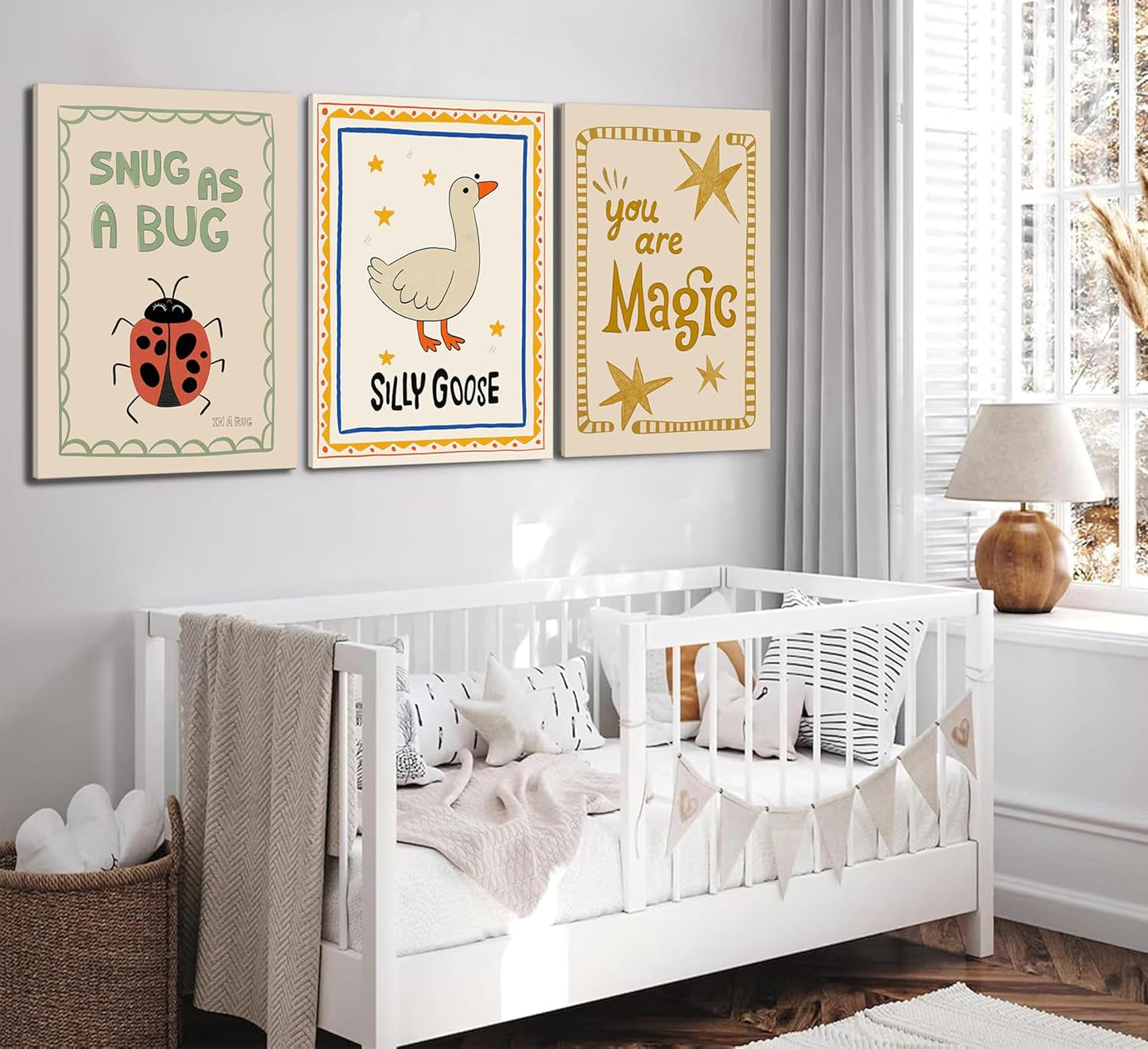 Silly Goose Nursery Canvas Wall Art - Cute Animal Insect Decor for Kids' Rooms | Framed Rustic Print