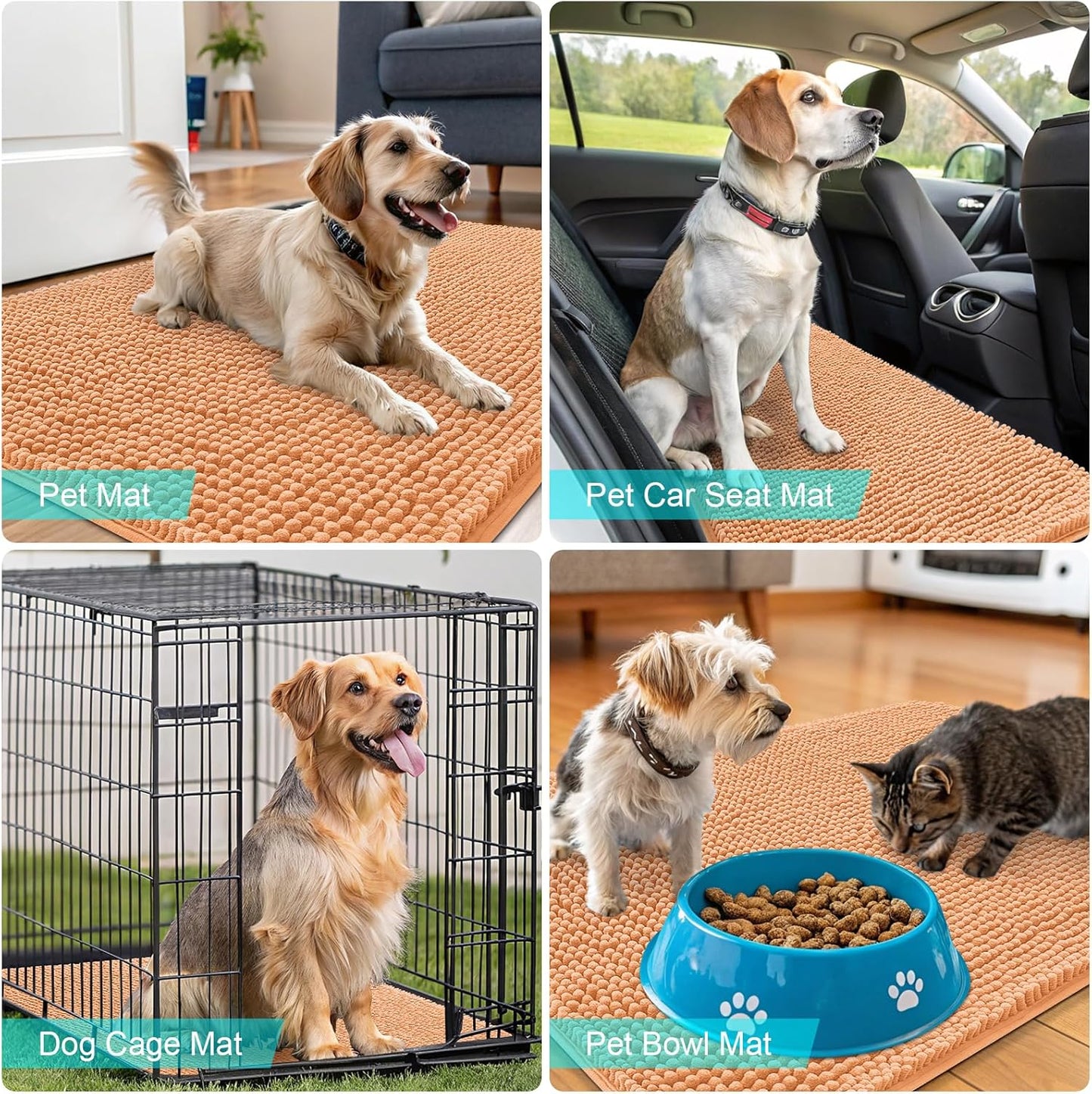 OLANLY Dog Door Mat - Absorbent Non-Slip Washable Doormat for Muddy Paws | 32x20 Inches, Quick Dry Chenille, Orange