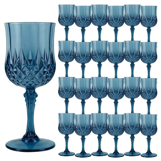 LEYIQU Plastic Wine Glasses, Plastic Goblets Vintage Style Cordial Unbreakable Drinking Glasses, Reusable Drinkware for Wedding Reception, Grand Event Party Supplies (12, Navy Blue)