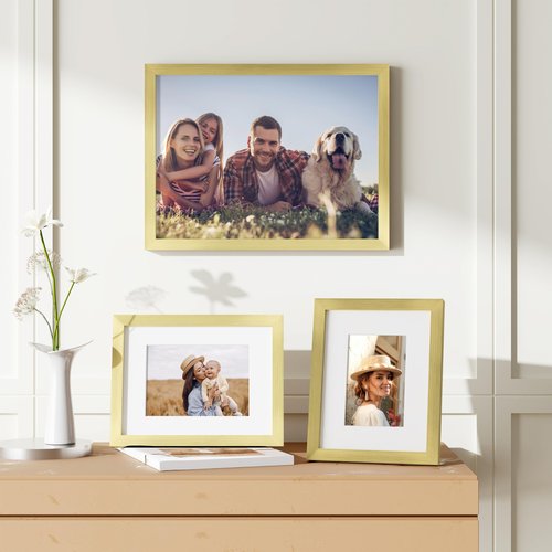 decorUhome 12x16 Picture Frame Set of 10, Display Photos 8.5x11 with Mat or 12x16 Unmatted for Picture Frames Collage Wall Decor, Gold