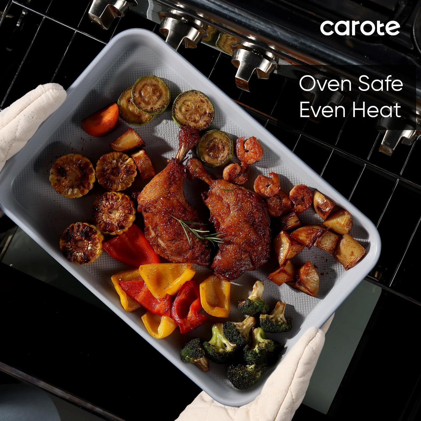 CAROTE 3-Piece Baking Pan Set - Bakeware Set, Baking Sheet Set Including 13 Inch 15 Inch 17 Inch Sheet Pan, Cookie Sheet for Baking, Royal Violet, Blue & Grey