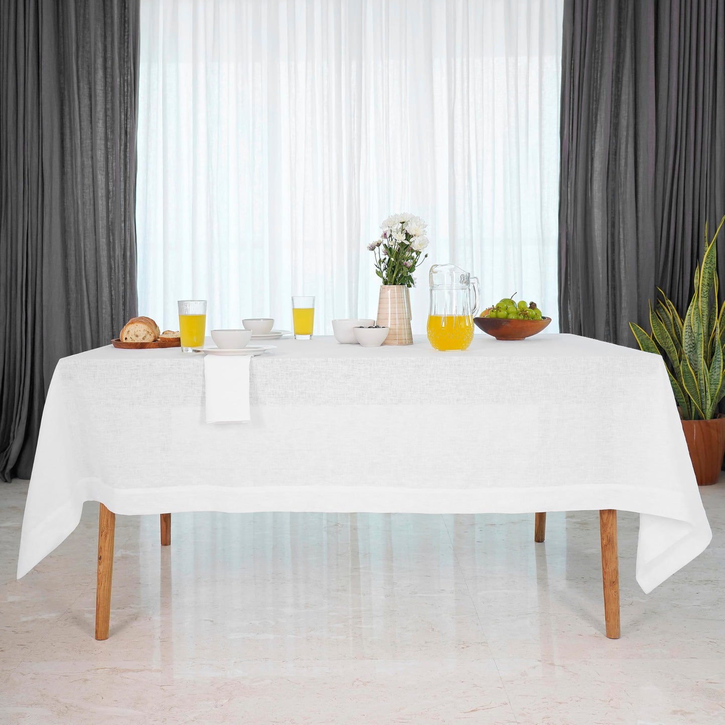 D'Moksha Homes White Linen Tablecloth 60 x 156 Inch - 100% Pure Linen Tablecloth for Rectangle Tables - Machine Washable Table Cloth for Mothers Day, Spring