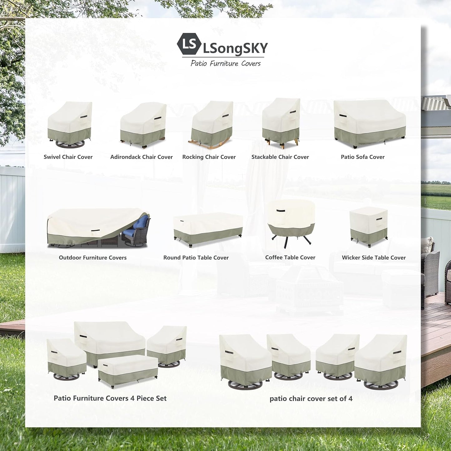 Skiennix Outdoor Loveseat Cover - 100% Waterproof Heavy-Duty Protection | Fits 58"W x 32.5"D x 31"H - Beige & Gray-Green
