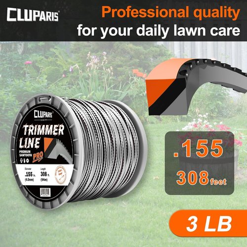 Cluparis Heavy Duty Trimmer Line - .155-Inch 3lb 308ft Sawtooth String for Echo, Husqvarna, Ryobi | Extra Durable Tri-Extrusion