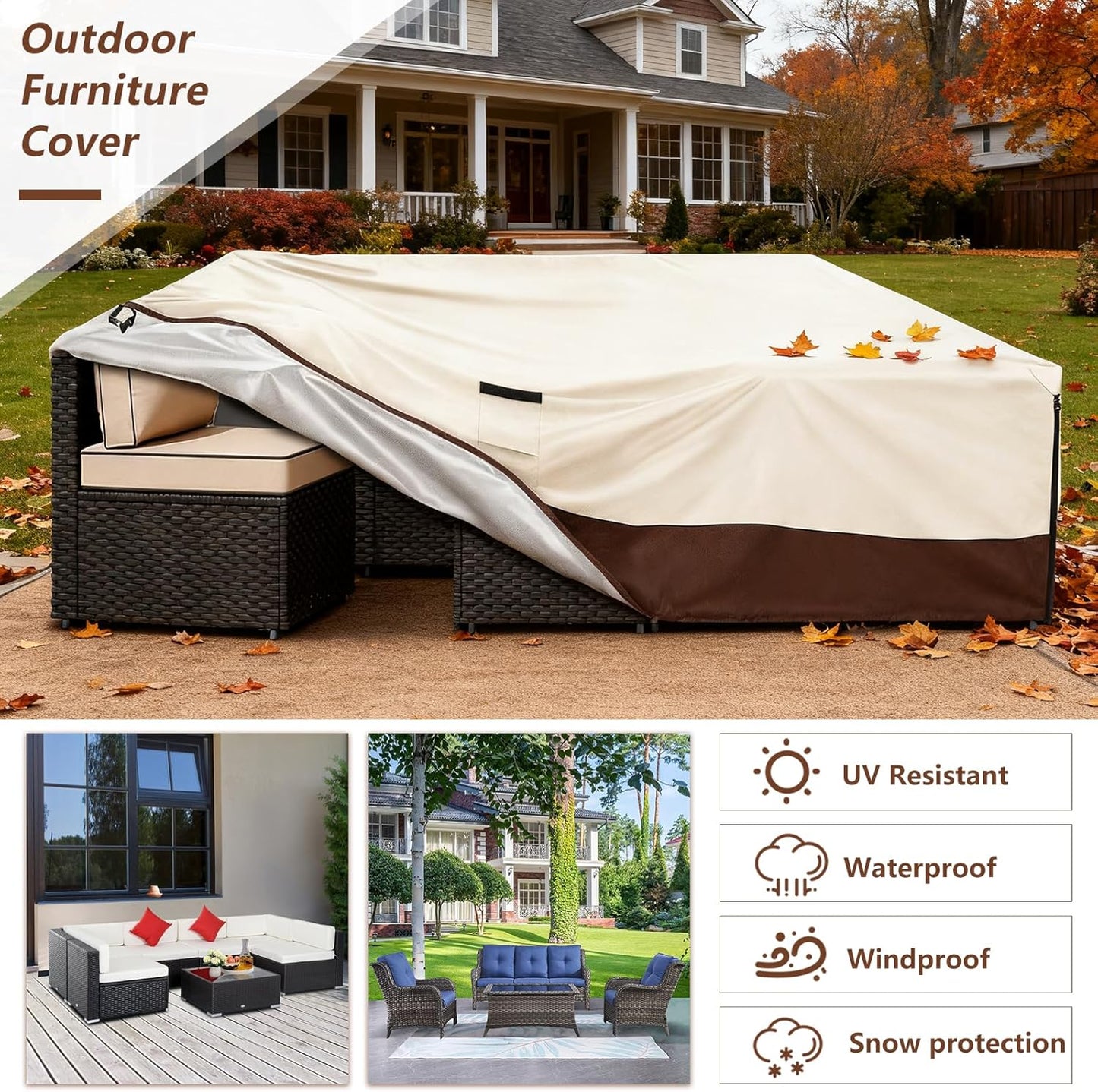 Patio Armor Waterproof Heavy-Duty Outdoor Furniture Cover - Fits 5-8 Piece Sectional Set (126" L x 63" W x 28" H)
