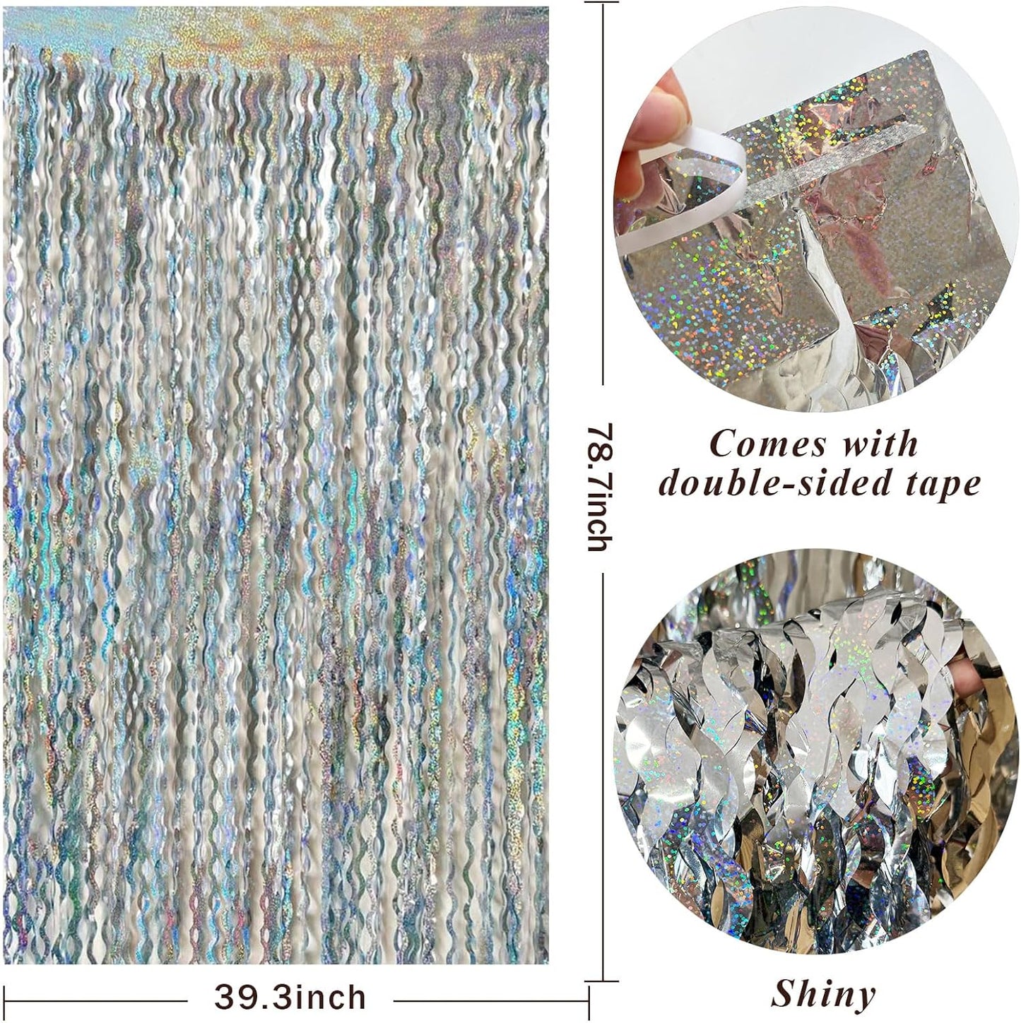 Skiennix Tinsel Foil Fringe Curtains - Sparkling Wavy Backdrop for Parties & Events | Metallic Decor