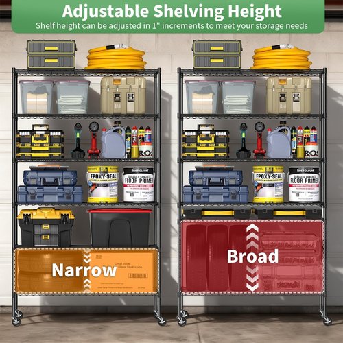 BestOffice 6-Tier Metal Storage Shelves - Adjustable Wire Shelving Unit with Wheels | 2100LBS Capacity, Black