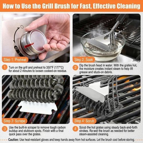 Bristle-Free Grill Brush - Reinforced Coil Cleaner with Long Handle for Safe BBQ Grates
