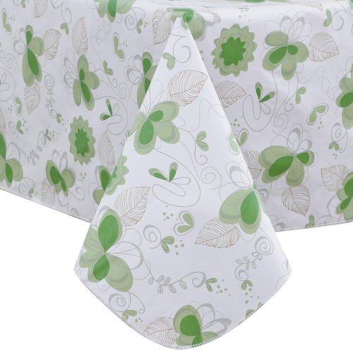 Heavy Duty Vinyl Tablecloth with Flannel Backing Waterproof Oil-Proof Plastic Table Cloth Stain-Resistant Wipeable Rectangle or Square Table Cover for Indoor and Outdoor (Floral and Leaf,60x102 Inch)