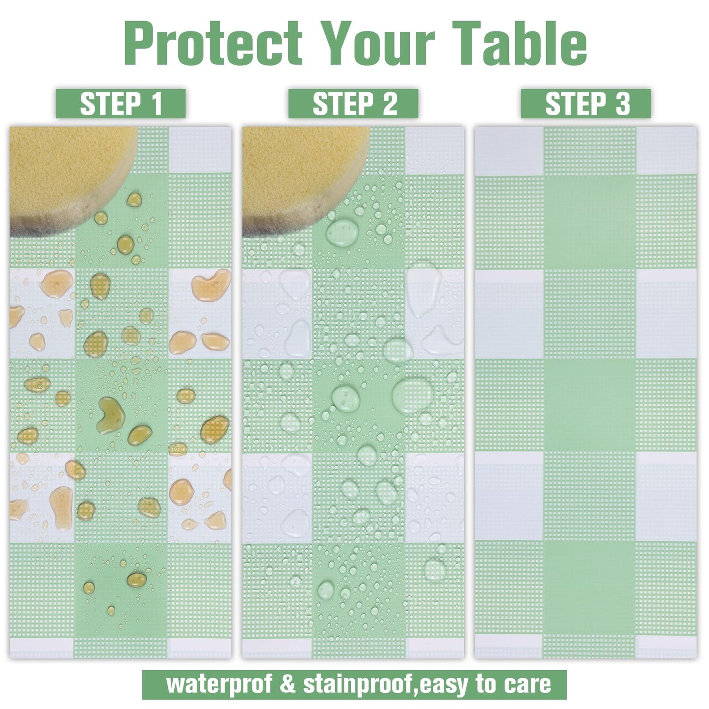 Kesfey 9 Packs Sage Green Gingham Tablecloth Sage Green and White Checkered Table Cloths 54 x 108 Inches Disposable Plastic Gingham Tablecovers Waterproof Picnic Camping Table Covers for Baby Shower