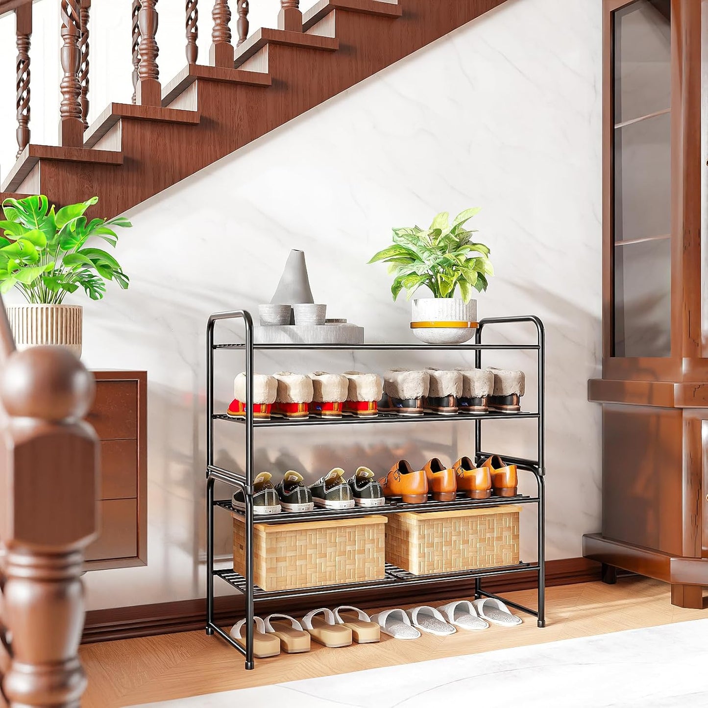 SUFAUY Shoe Rack - 2-Tier Heavy Duty Metal Organizer | 33" Wide, Stackable, Black Finish