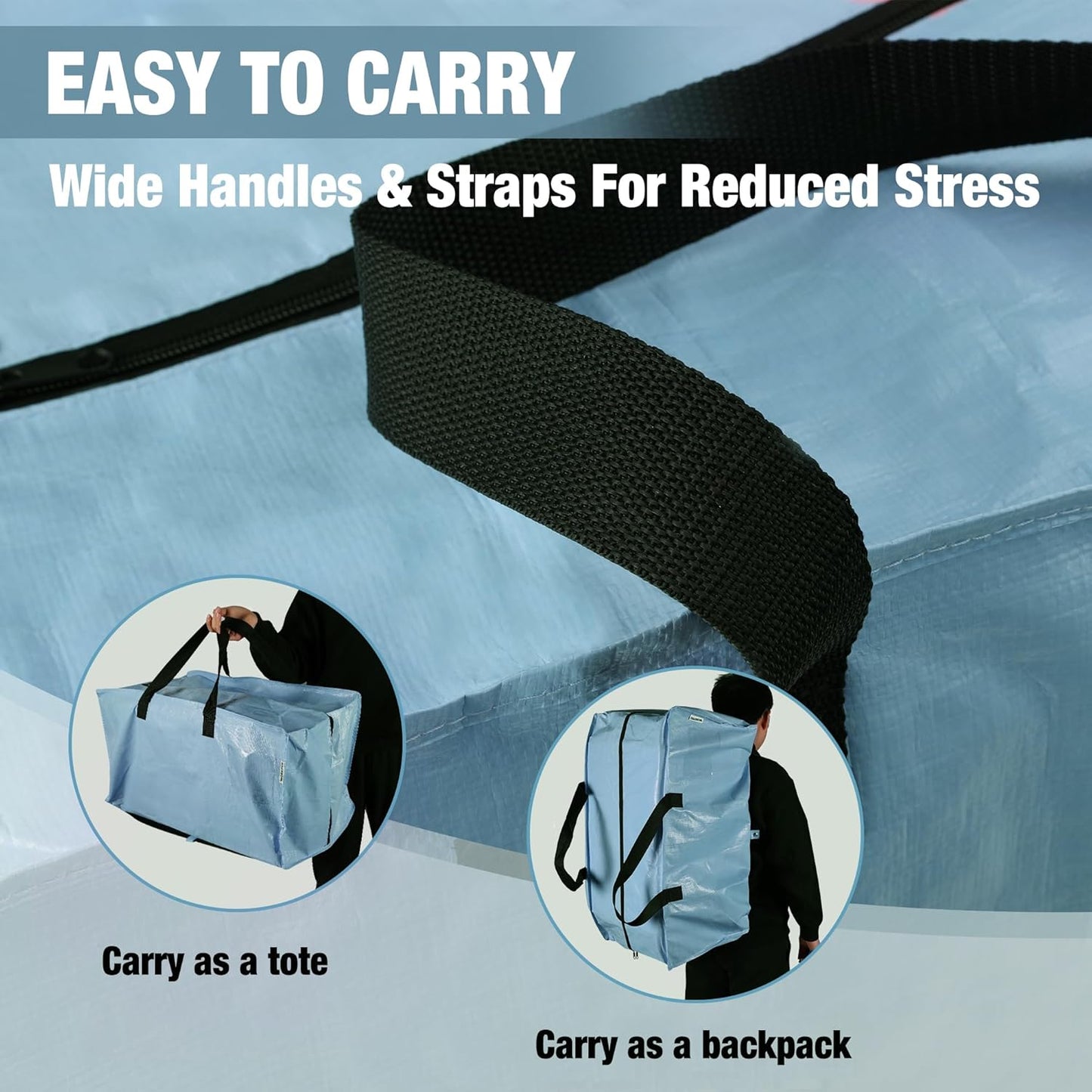 WORKPRO Extra Large Moving Bags - Heavy-Duty Storage Totes with Zippers & Backpack Straps | Dusty Blue, 6 Pack