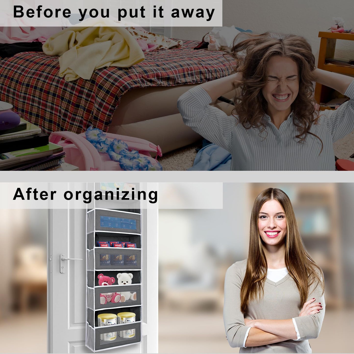 BTaoyutt Over The Door Organizer Storage, Behind Door Storage for Bathroom,Camping car, Pantry, Nursery（ Grey）