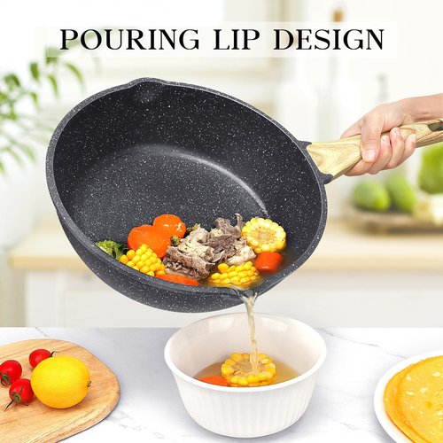 GiPP Nonstick Deep Frying Pan Skillet, 9.5" Saute Pan with Lid, Granite Induction Cookware Non Stick Cooking Pan, PFOA PFOS APEO Free