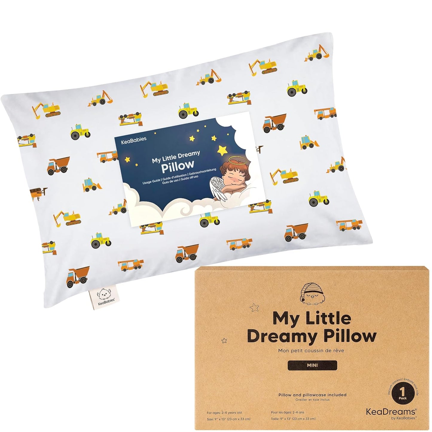 My Little Dreamy Mini Toddler Pillow - Soft Organic Cotton Travel Pillow with Case | 9x13 Inches for Kids 2-4 Years Old