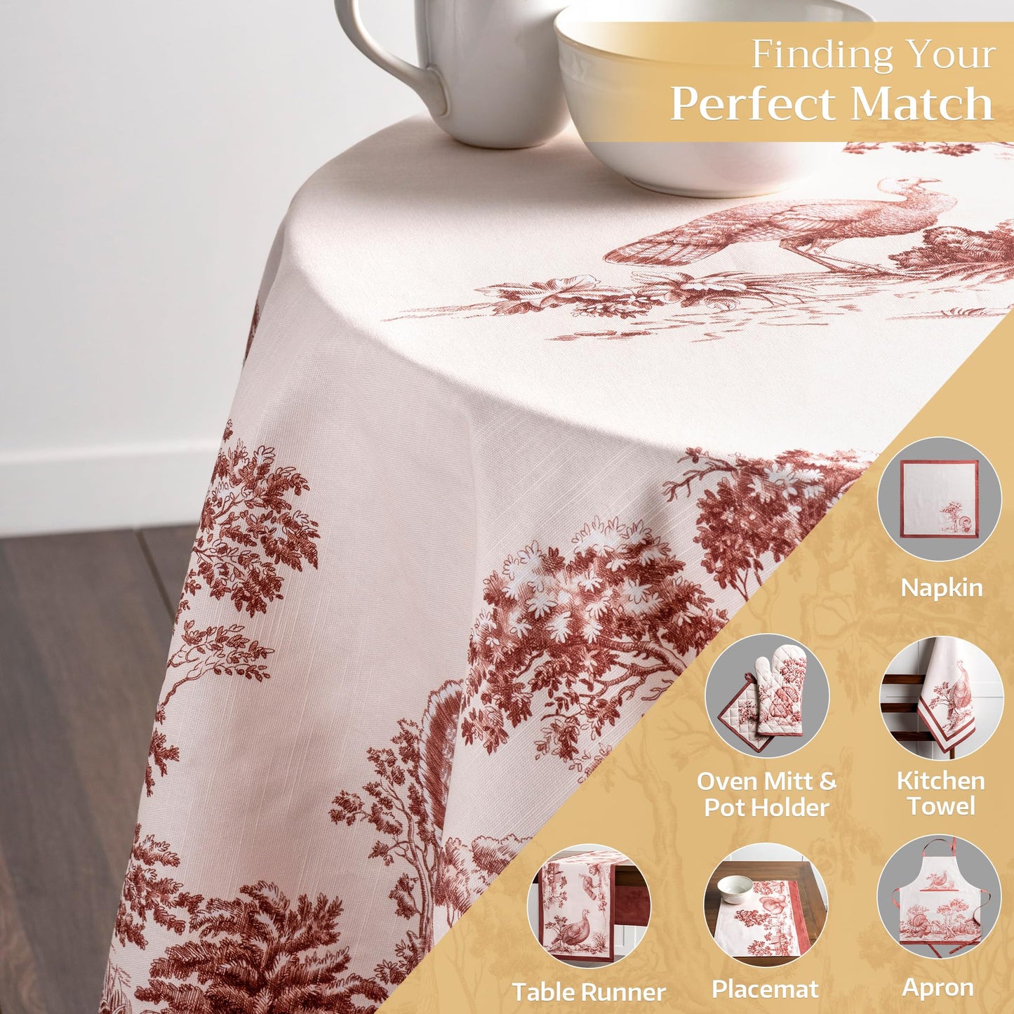 Maison d' Hermine Table Cloth Round Table 100% Cotton 63 Inches Fall Tablecloth Reusable Everyday Use for Thanksgiving Christmas Decorations Dining Farmhouse Party (Holy Jouy - Brown)