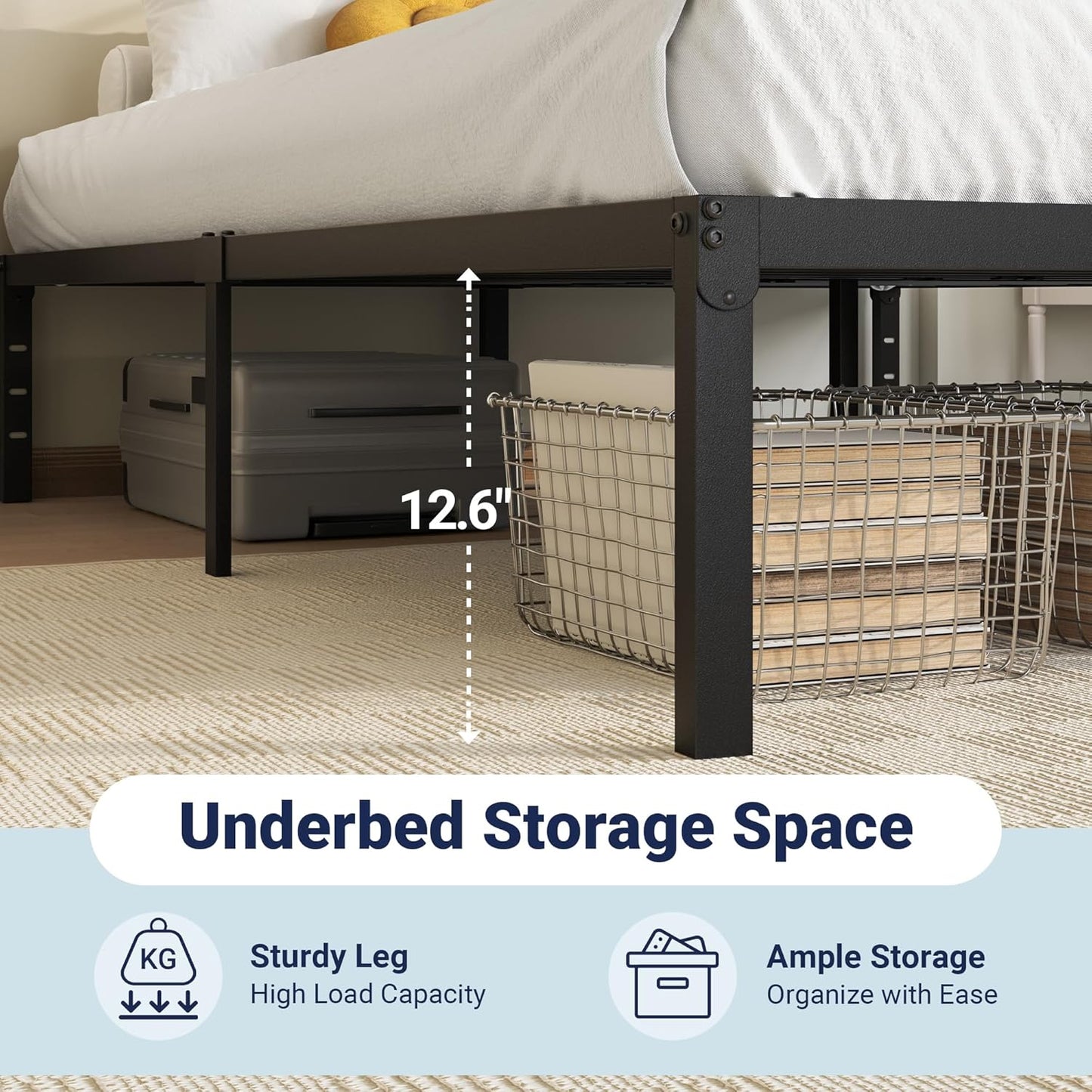 Allewie Full Size Bed Frame - 14-Inch Metal Platform Bed with Storage | Easy Assembly, Black
