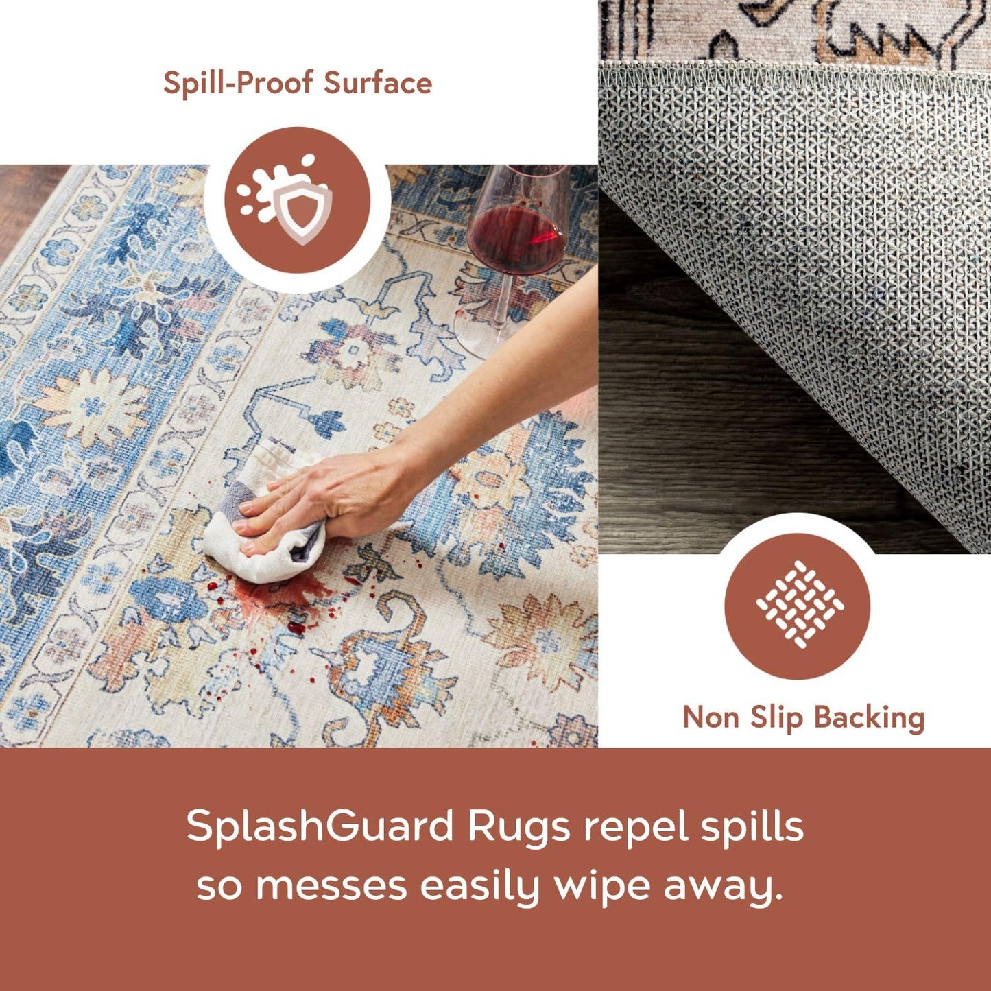 nuLOOM 2' x 8' Splashguard Machine Washable Area Rug with Waterproof Spill Proof Surface, Non Slip Backing and Stain Resistant for Living Room, Bedroom, Kitchen, Dining Room, Britt Light Orange