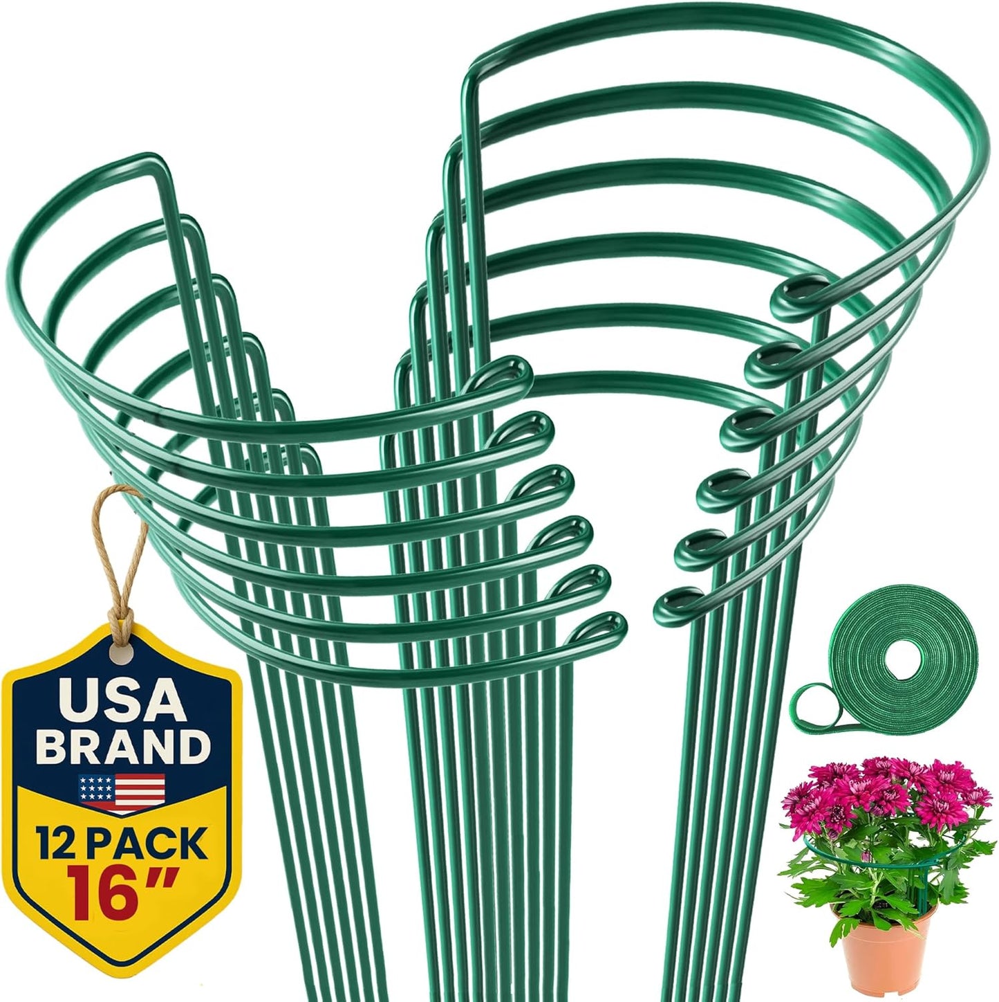 K-Brands Plant Support Stakes - Heavy-Duty Half Round Support Ring for Peonies & Tomatoes | 10" Wide x 16" High