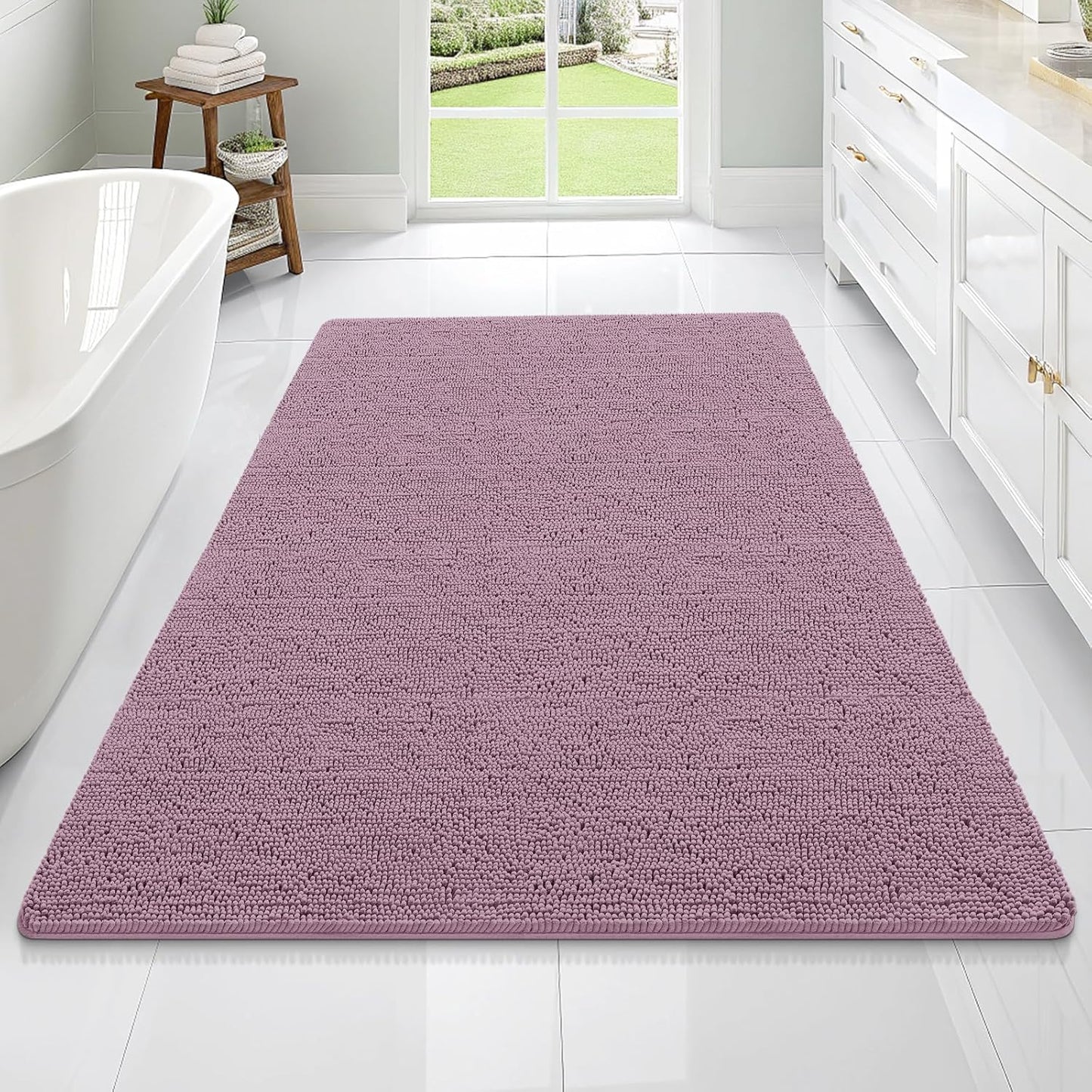 OLANLY Large Bathroom Rugs - Extra Soft Chenille Bath Mats | Quick-Dry, Machine Washable, Deep Plum 70x46