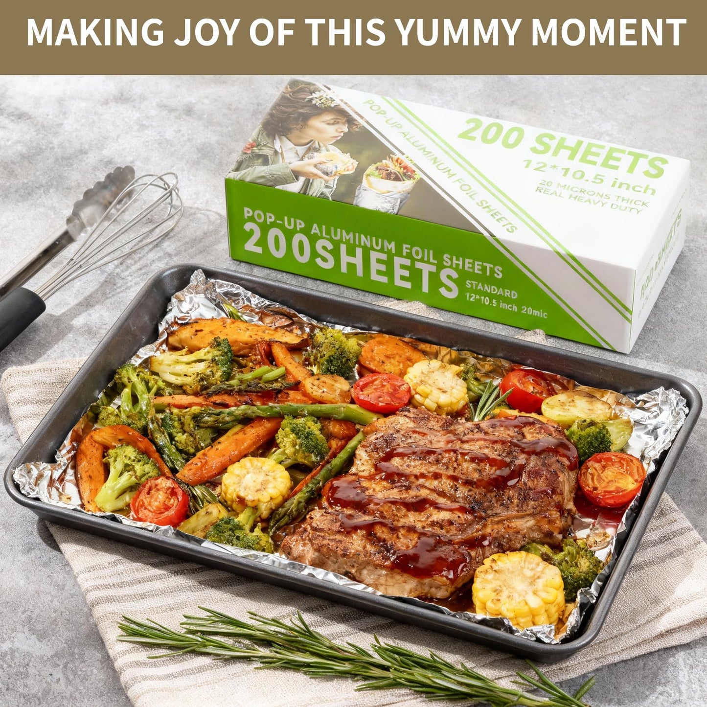 Aluminum Foil Sheets - 200 Count Pre Cut Tinfoil, 12" x 10.6" Inch Pre Cut Foil Sheets for Food, Hot Dog or Sandwich Wrap, Food Storage, Baking, Catering, Restaurant, Kitchen Use