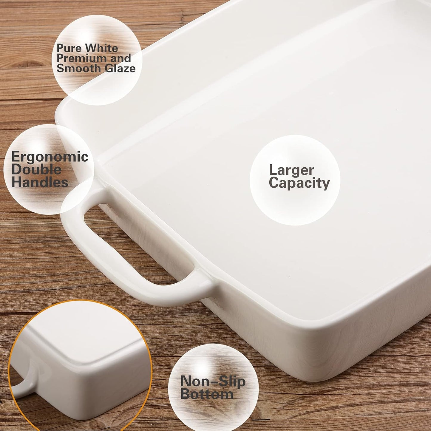 Regine Switzerland Ceramic Baking Dish - Large 9x13 Lasagna Pan with Double Handles for Easy Cooking - White