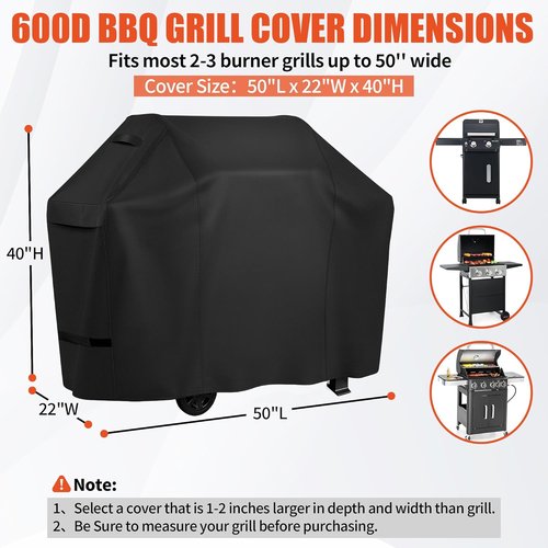 iCOVER BBQ Grill Cover - 50 Inch Heavy Duty Waterproof & UV Resistant | Fits Weber, Char-Broil, Nexgrill