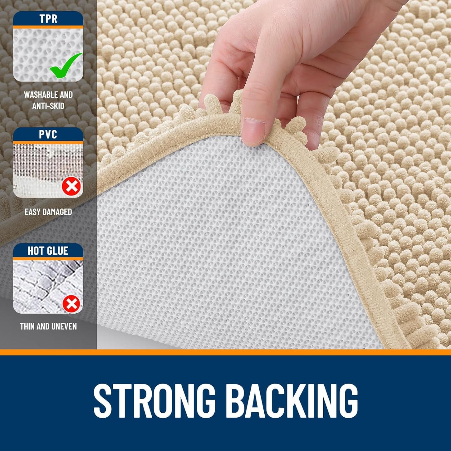 OLANLY Large Bathroom Rugs - Extra Soft Chenille Bath Mats | Quick Dry, Machine Washable, Beige 44x32