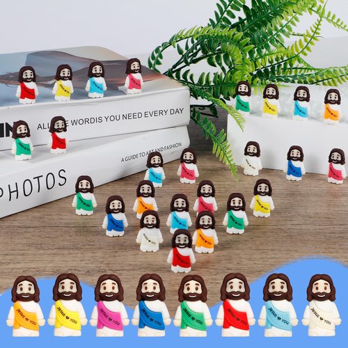 ajabavbd 40PCS Little Jesus Figures, 10 Color Tiny Jesus Figurines in Bulk, Mini Jesus Figure Religious Gifts, Christian Mothers Day Teacher Appreciation Gifts for Kids Women Mom (40PCS)