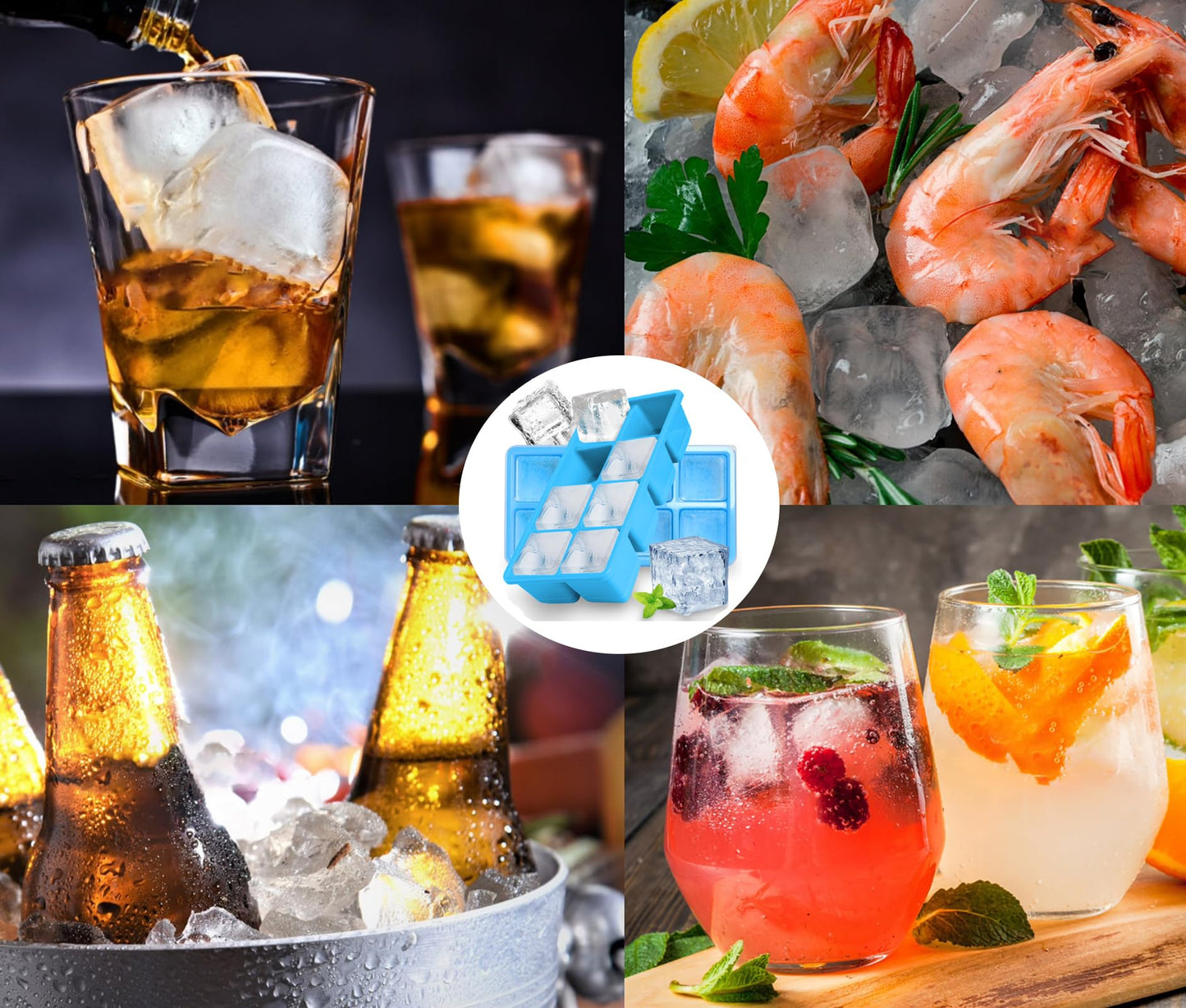Ice Trays for Freezer with Lid and Bin, JRISBO 6 Pack Silicone Ice Cube Tray Storage Iced Bucket Kits, Stackable & Leak Proof Large Ice Cube Molds for Cocktail, Whiskey, Soup, Baby Food
