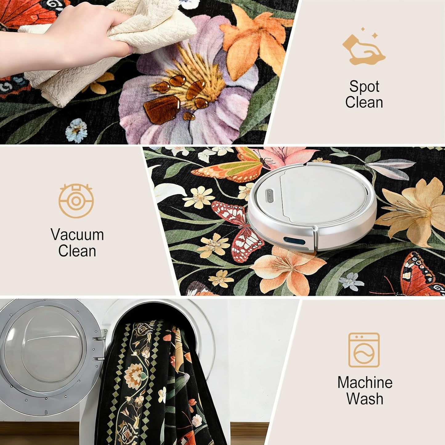 Skiennix 2x3 Small Rugs - Non-Slip Washable Area Rug with Soft Low Pile Floral Design for Entryway, Kitchen, and Bedroom