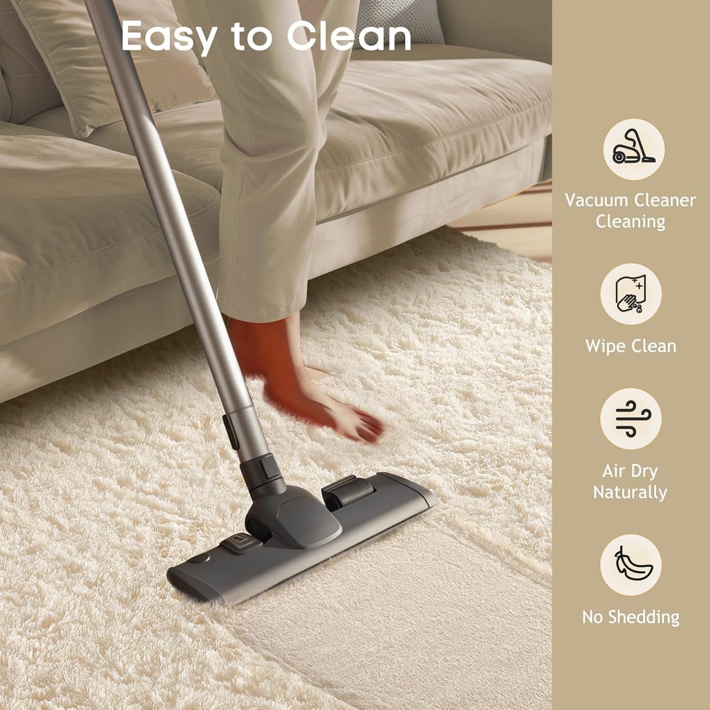 Ophanie Area Rugs - Non-Slip Fluffy Soft Shag Rug for Living Room | Large Ivory Plush Carpet