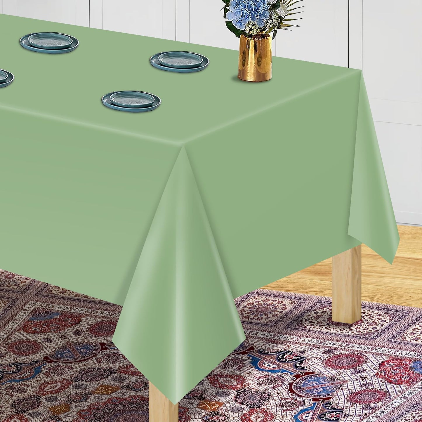 4Pcs Sage Green Plastic Tablecloths for Rectangle Tables, Plastic Table Cover Disposable Light Green Table Cloths for Wedding Birthday Baby Shower Anniversary Christmas Party Decorations (54 x108")