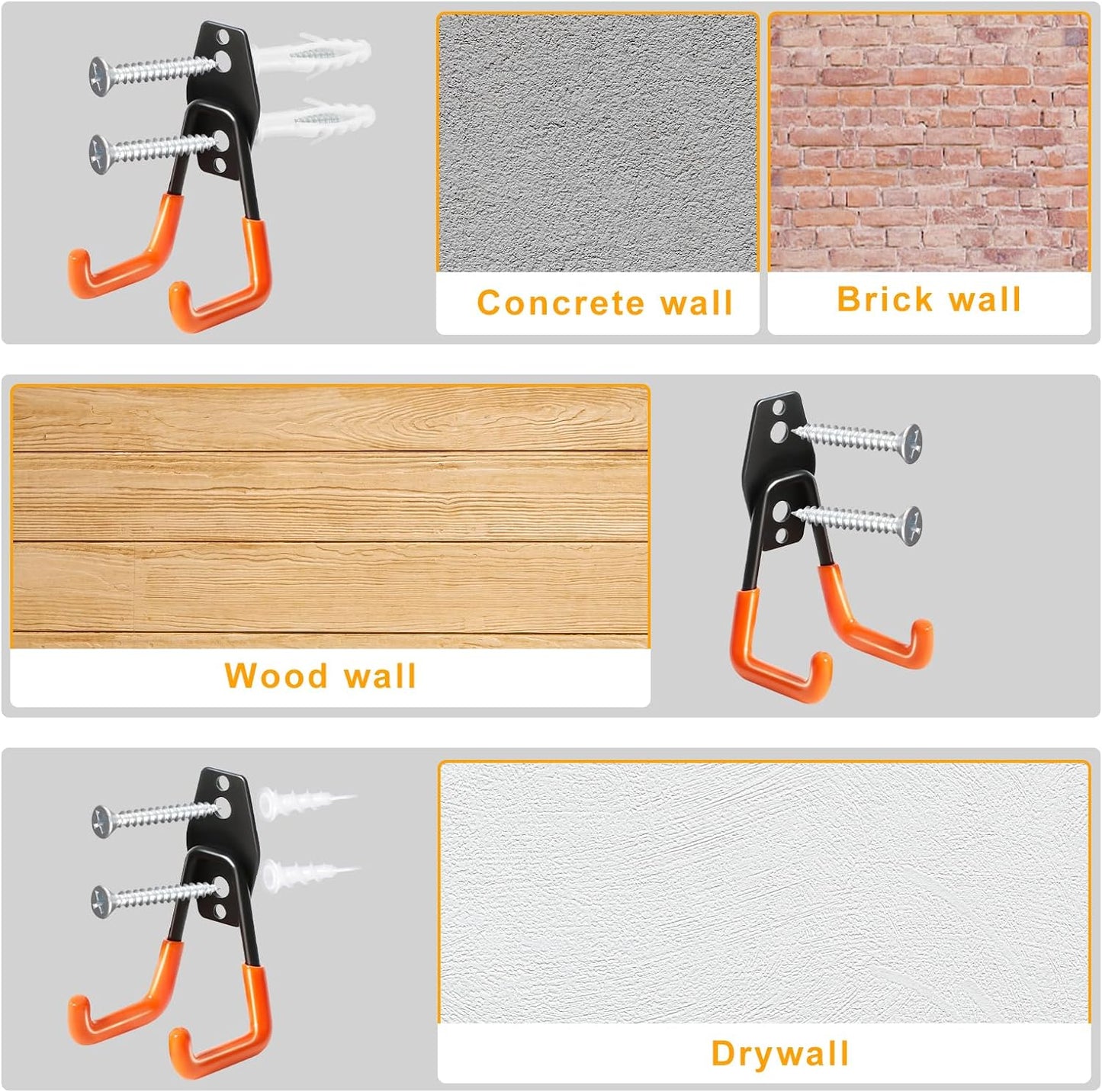 KURUI Heavy Duty Wall Hooks - 2 Pack Metal Garage Tool Organizer for Ladders, Hoses & More