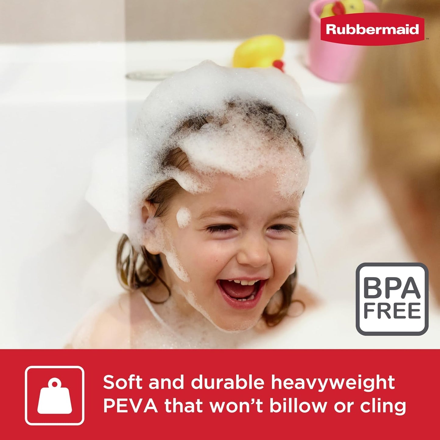 Rubbermaid Waterproof PEVA Shower Curtain Liner - Heavyweight with Magnets & Rustproof Grommets | 70x72 Clear