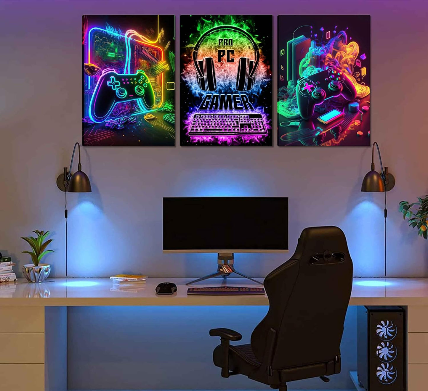 PPV Gaming Wall Art - Retro Video Game Canvas Prints | Colorful Neon Gamepad Decor 12x16in