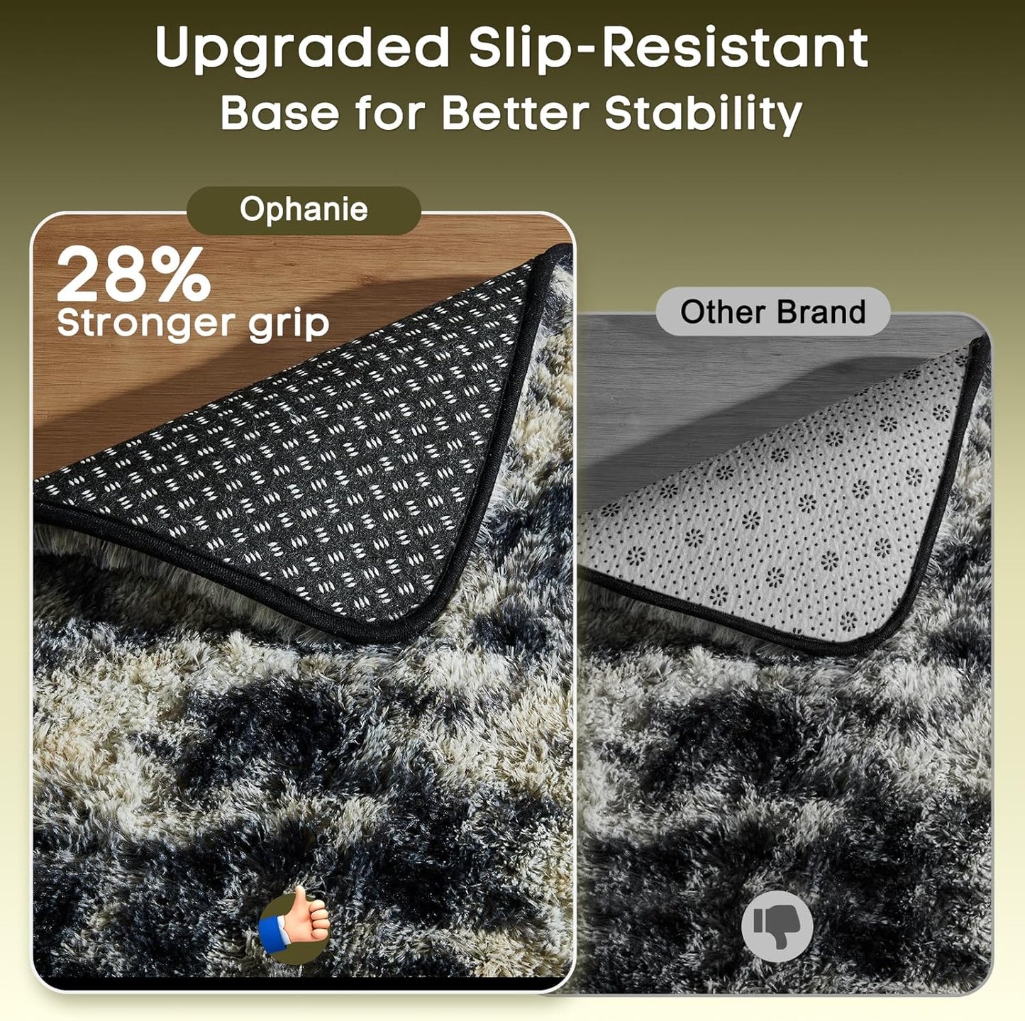 Ophanie Area Rugs - Black, Gold & Grey Fluffy Shag Carpet for Living Room | 8x10 Soft Plush Design