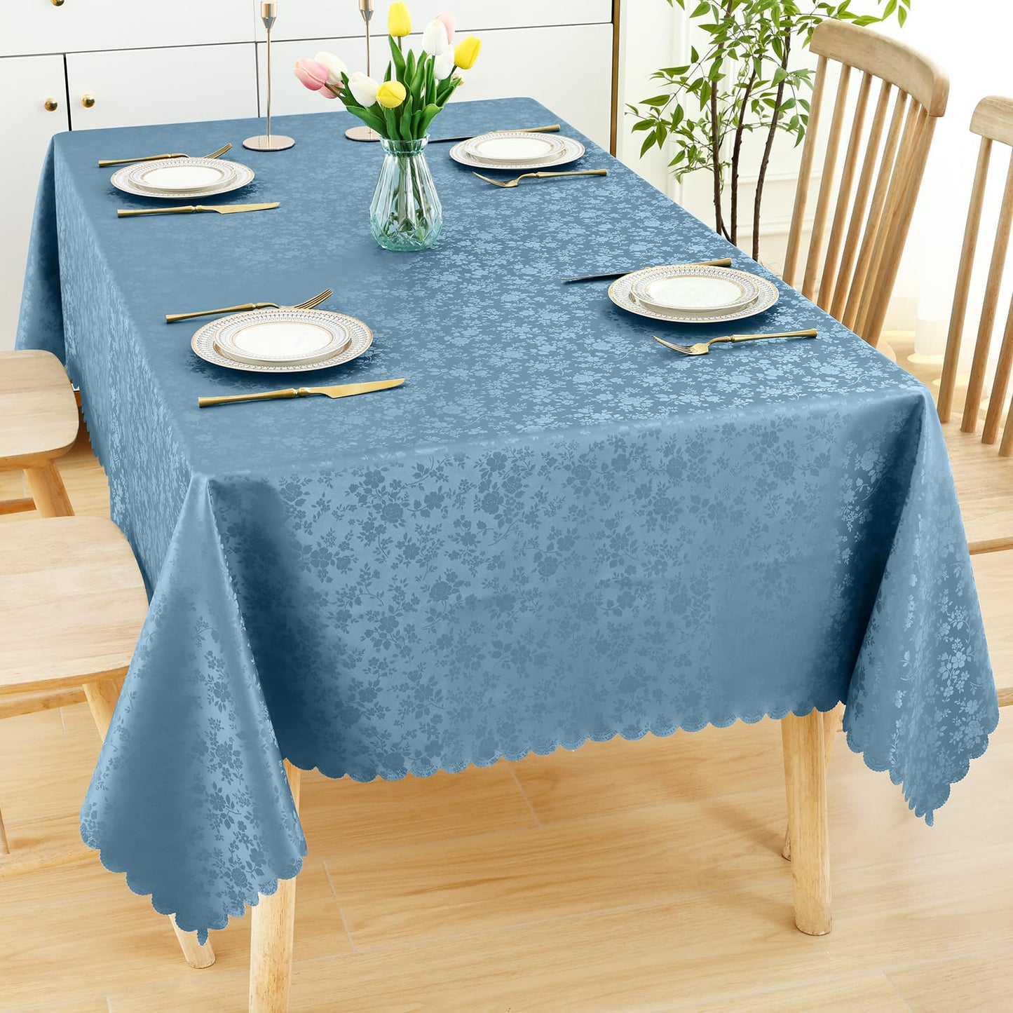 Smiry Rectangle Table Cloth, Waterproof Heavy Duty Vinyl Tablecloths, Wipeable Washable Table Cover for Kitchen and Dining Room (Stone Blue, 60" X 140")
