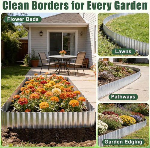 FEED GARDEN Heavy Duty Galvanized Steel Garden Edging - Rust Resistant 6 Inch x 40 Feet Flexible Landscape Border