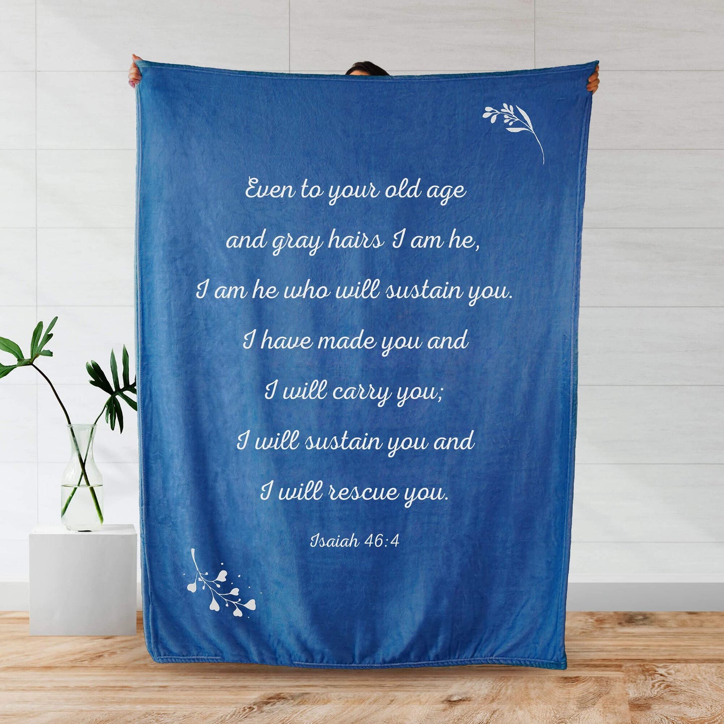 Scripture Blanket with Bible Verse from Isaiah 46:4 - Blue Luxuriously Soft 50"x65" Inspirational Throw Blanket - Lightweight Flannel Fleece Blanket