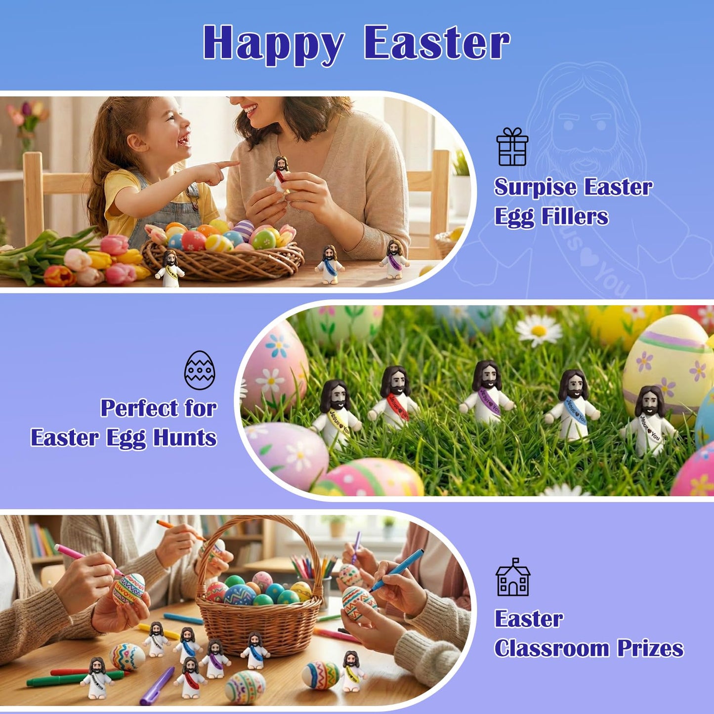 Lffdsmss 25 PCS Little Jesus Figures,Original Design Mini Jesus Figurines in Bulk,Jesus Loves You Religious Figures for Religious Party Favors, Baptism Gifts,Easter Egg Stuffers