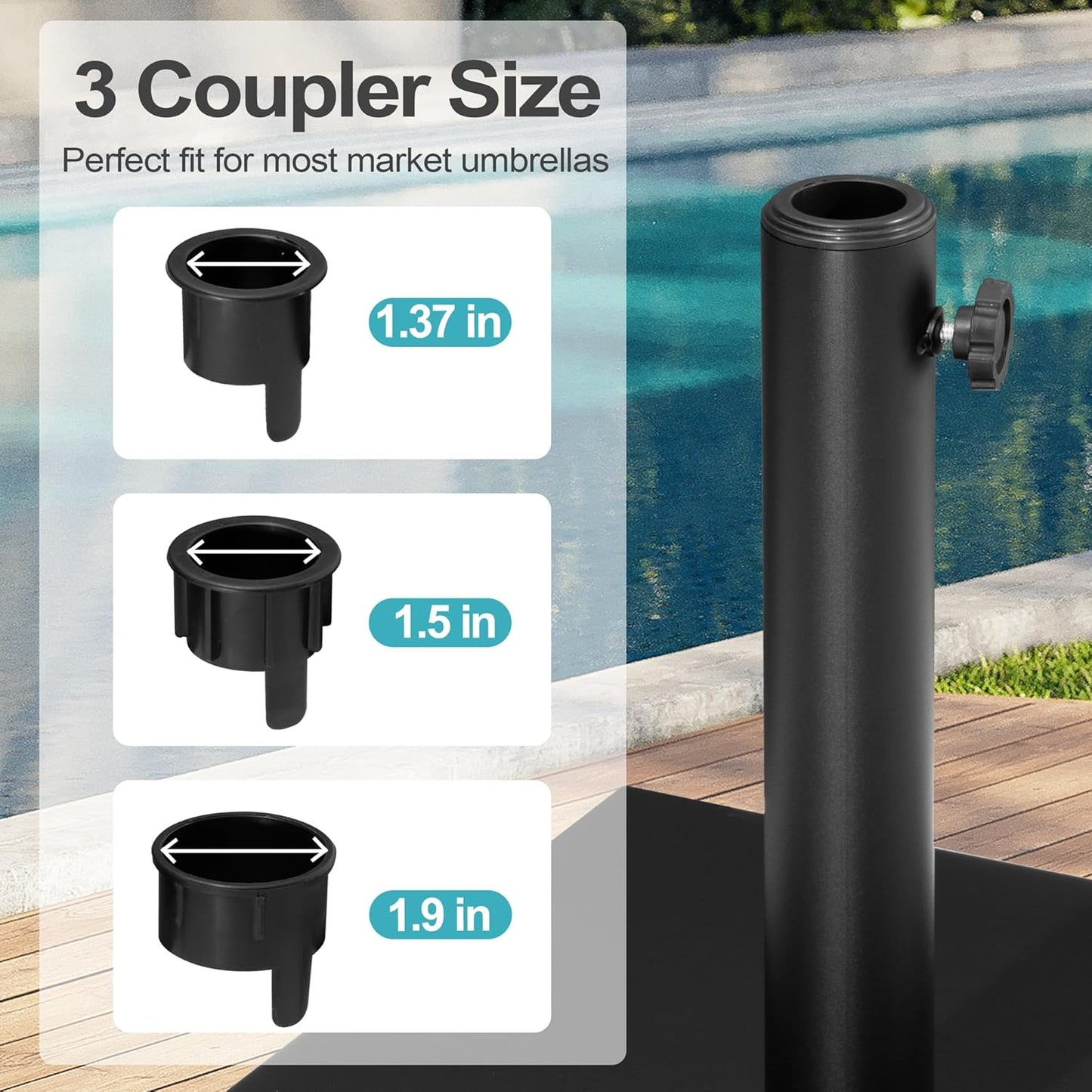 Patio Umbrella Base - 43lbs Heavy-Duty Concrete Stand with Wheels | Black Square Outdoor Umbrella Holder