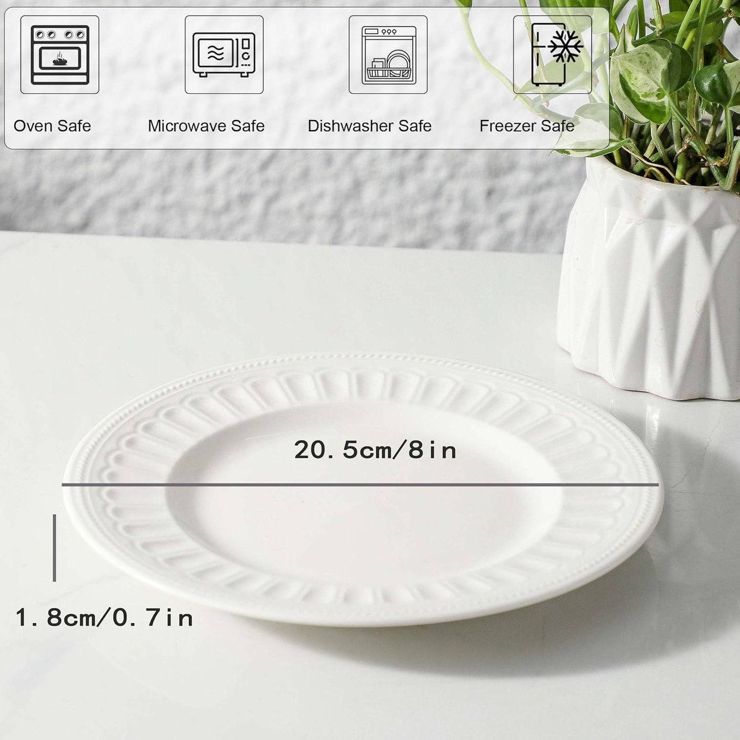 Neaylfe 8-Inch Ceramic Dessert Plates - Embossed Porcelain for Appetizers & Salads | Dishwasher & Microwave Safe