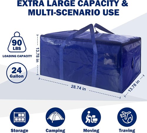 Extra Heavy Duty Large Moving Bags by [Brand Name] - 8 Pack with Strong Zipper & Handles | 24 Gallon Dark Blue Storage Totes