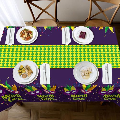 Childom Mardi Gras Decorations,3 Pack Disposable Plastic Tablecloths for Rectangle Table 54" x 108" Mardi Gras Tablecloths for Party Decor,Table Cloths for Birthday,Home,Dinner,Carnival,Party Supplies