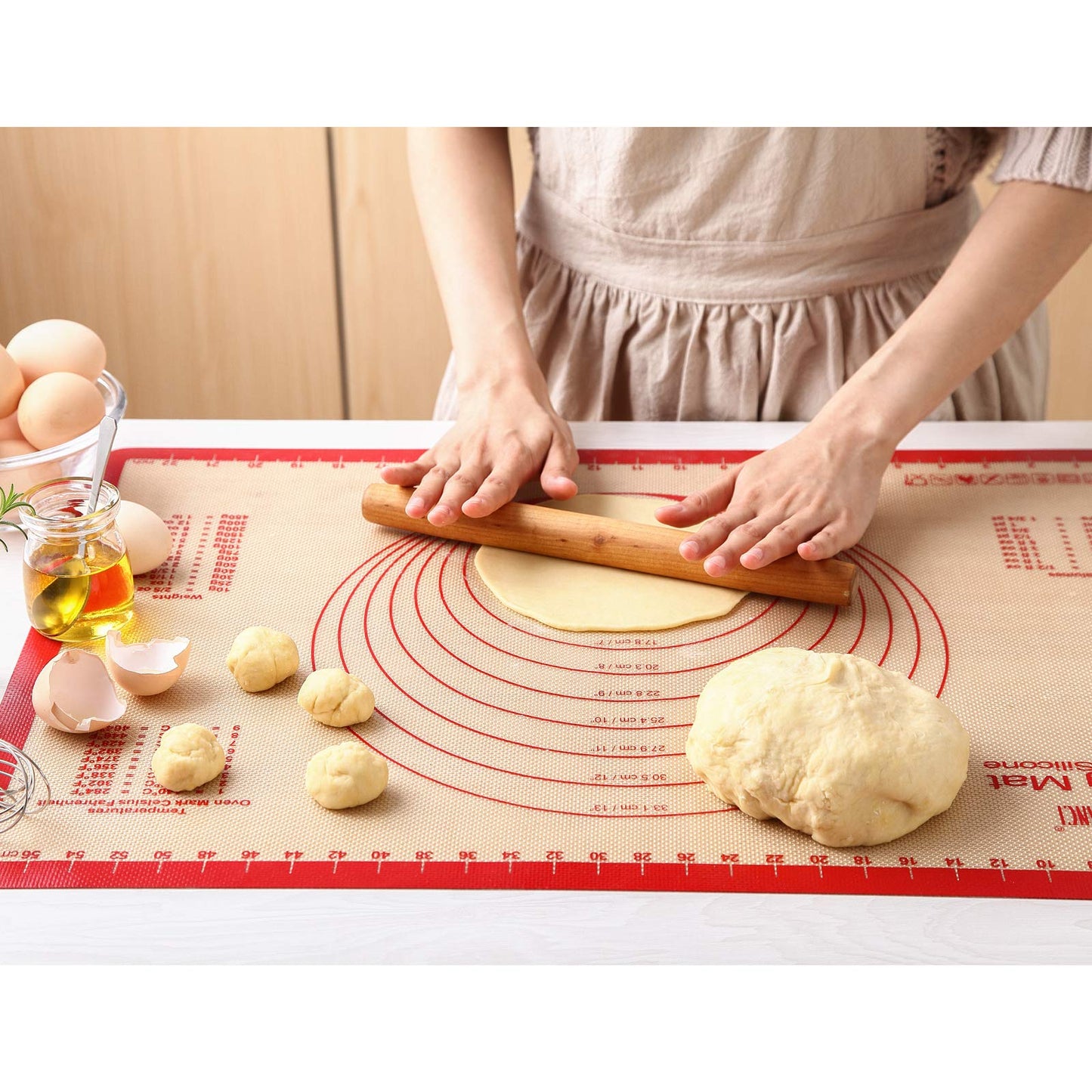 Silicone Baking Mat Set of 6, GUANCI Grade Food Baking mats Non-Stick Reusable Pizza Bakeware Mat for Making Macaroon, Pizza, Cookie, Pastry, Bread, Bun（Red）
