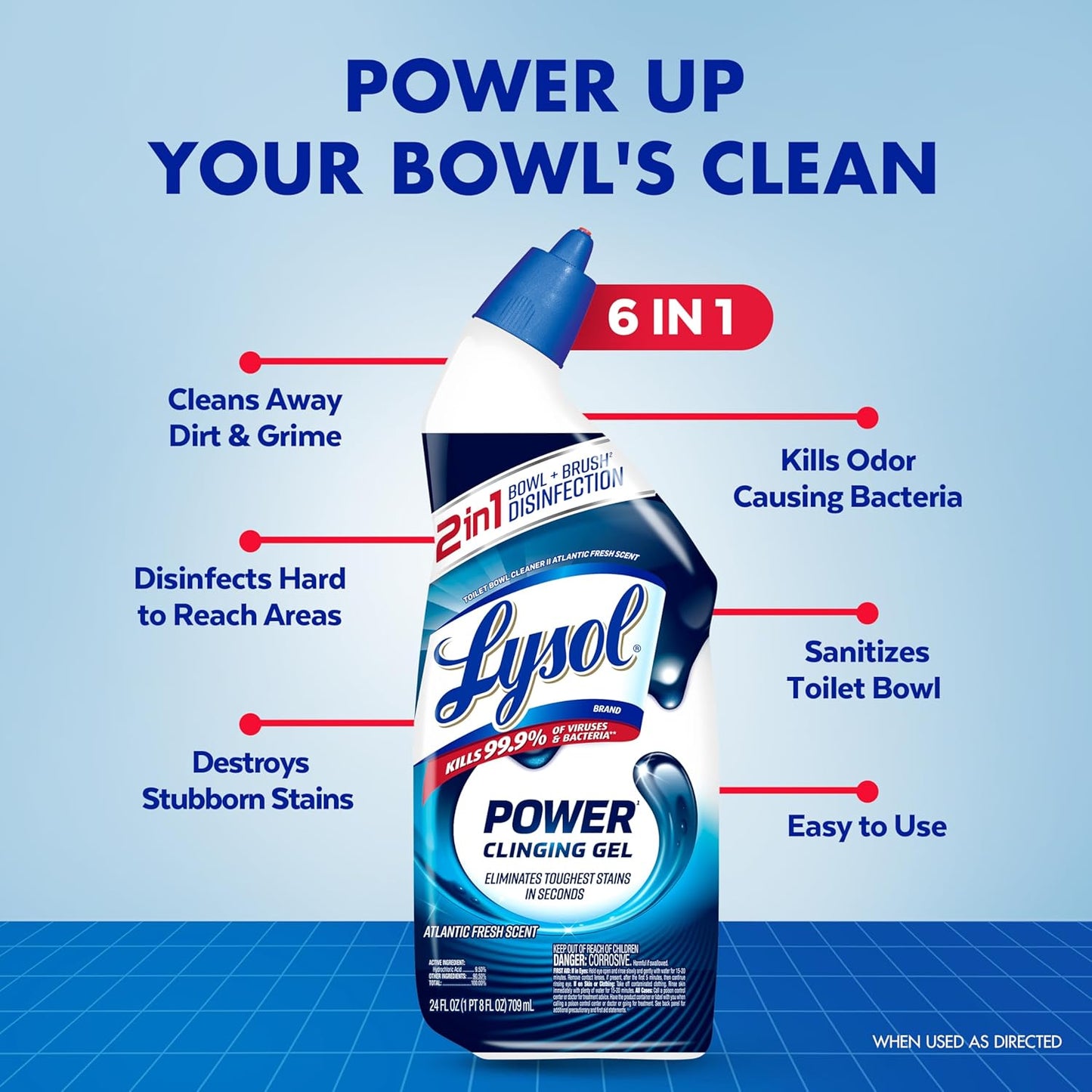 Lysol Toilet Bowl Cleaner - Max Strength Clinging Gel for Instant Stain Removal | 24 oz (9 ct)