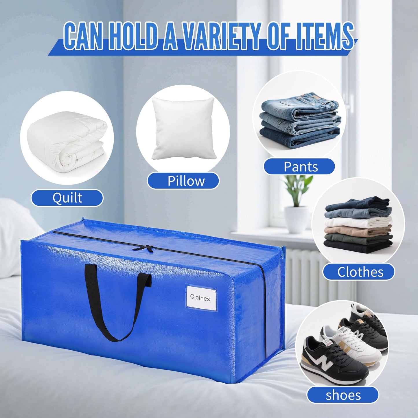 BAGAIL Heavy Duty Moving Bags with Strong Handle, Extra Large Moving Boxes, Storage Tote for Clothes, College Moving Supplies(Blue, Backpack, 6 Pack)